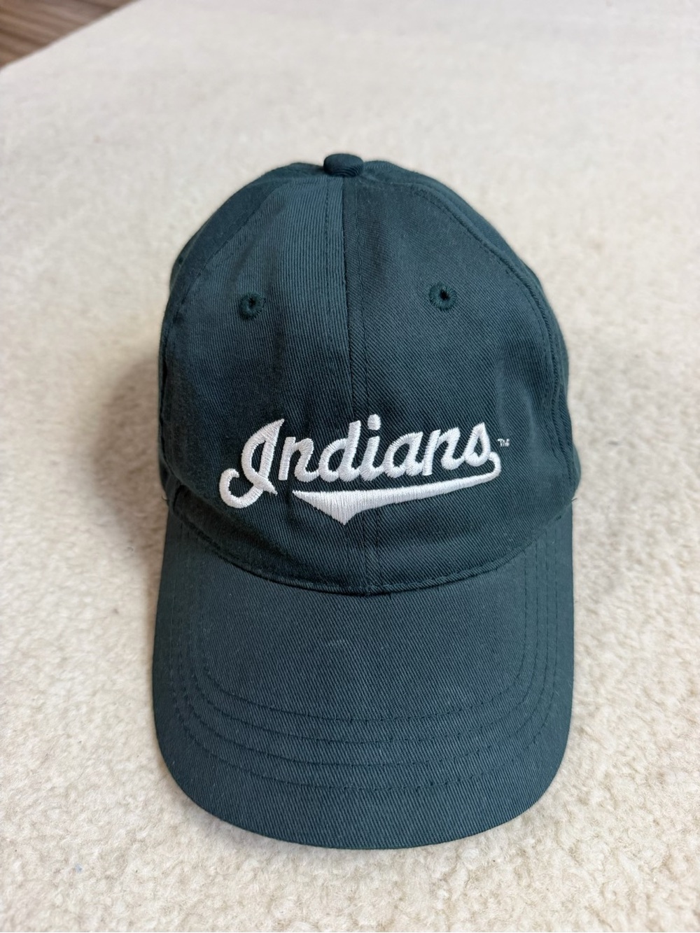 Cleveland Indians Script Logo Baseball Cap - Dark Green Hat